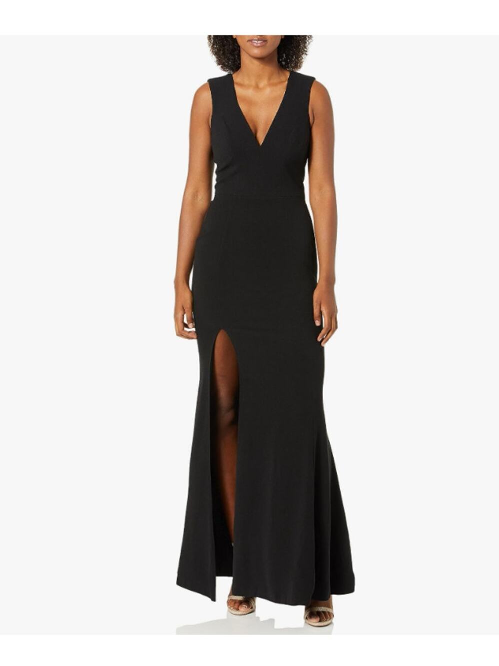 NWT Dress the Population Sandra Plunging Thick Strap Solid Gown Black XS Glam